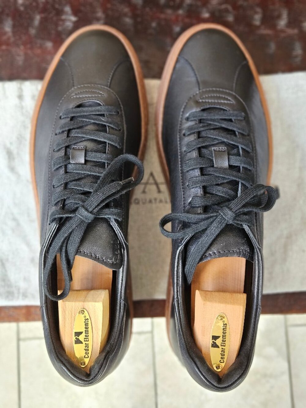Aquatalia Men's Scott Smooth Leather Sneakers, Black, Sz 13 - Picture 6 of 15
